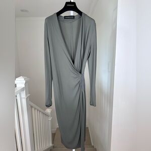 Alexandre Vauthier Gray Green Long Sleeve Midi Wrap Front Dress FR38 US 6